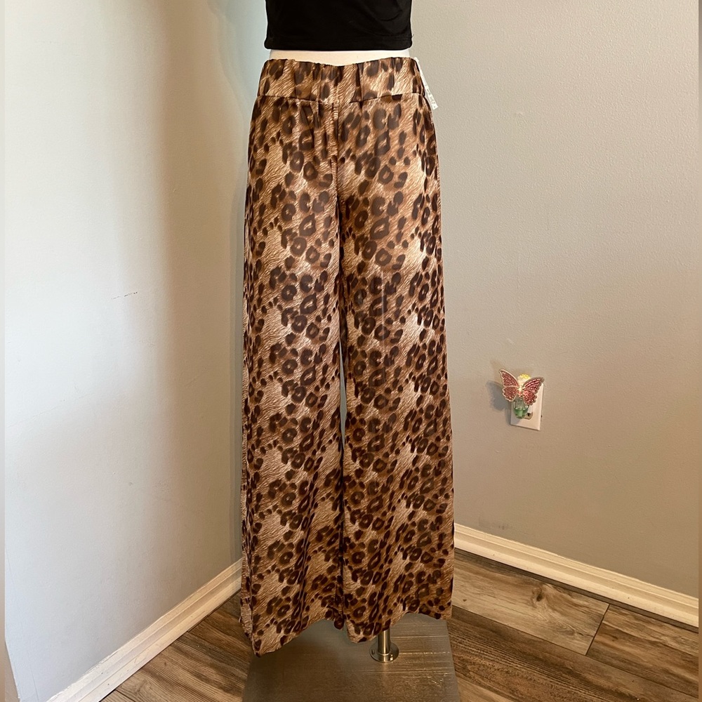 🆕 BONGO Brown Leopard Sheer Swim Pant Cover-Up ~ Medium